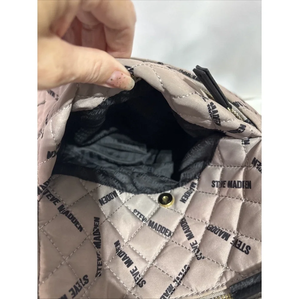 Steve Madden Quilted Tan & Black Backpack‎ Bag Multiple Pockets